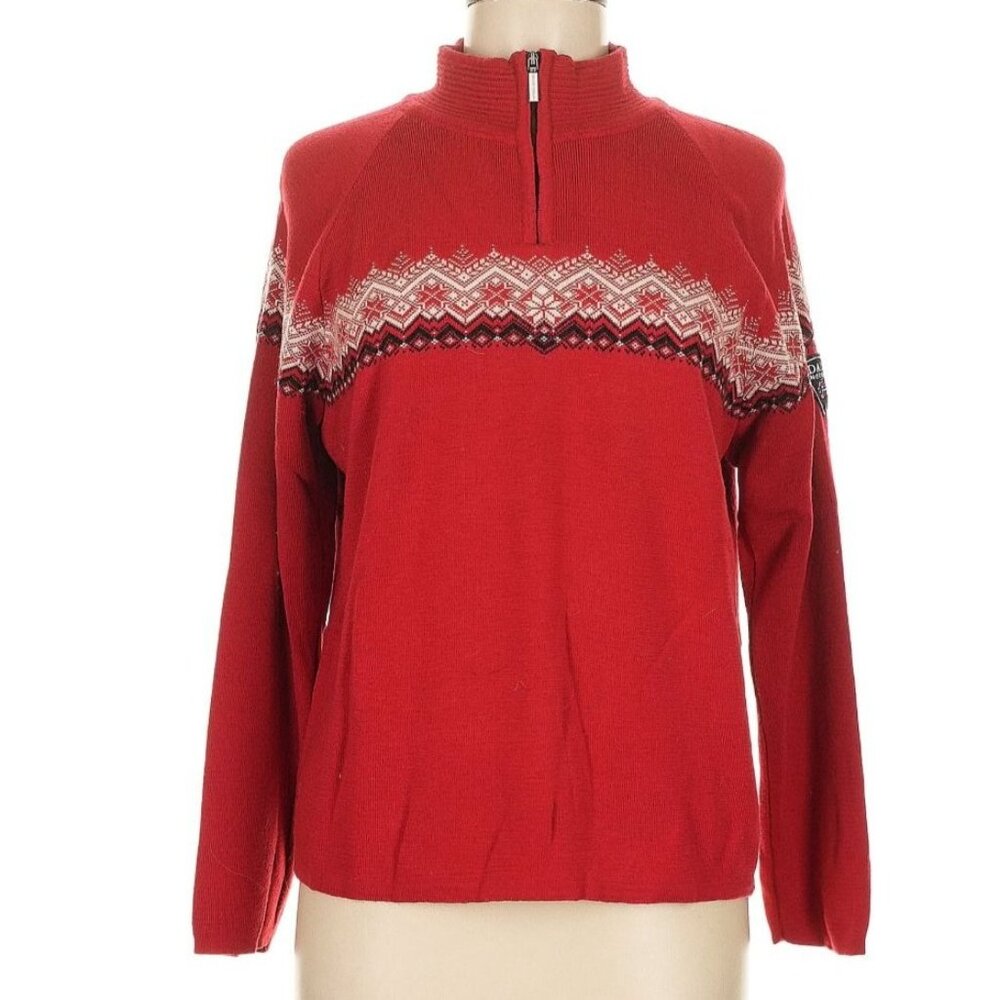 Dale of Norway Classic Pullover Sweater Women's XL 1/4 zip Red White Black - Picture 3 of 14